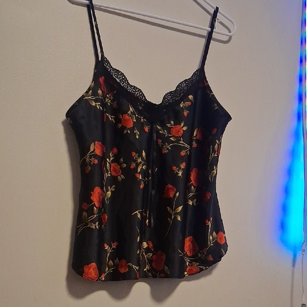 Silky Black and Red Women's Camisole Top